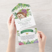 ウッドランドフォレストかわいいフローラハリネズミ赤ちゃんシャワー オールインワン招待状 (貼ってはがせる)