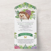 ウッドランドフォレストかわいいフローラハリネズミ赤ちゃんシャワー オールインワン招待状 (内側)