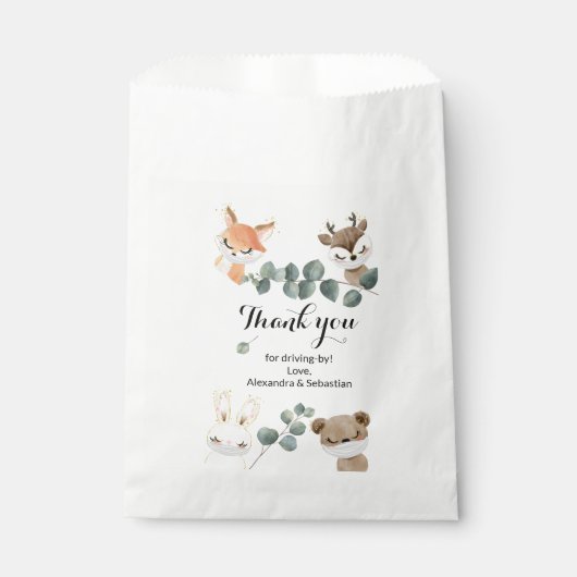 ウッドランドフォレストの仮想ベビーシャワー フェイバーバッグ (正面)