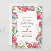 ウッドランドフォレストの水の色キノコ誕生日パーティー 招待状 (正面)