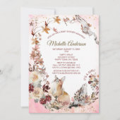 ウッドランドフォレストの水の色フローラガールベビーシャワー 招待状 (正面)