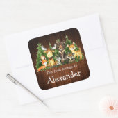 ウッドランドフォレストアニマルズウッドプリント蔵書票ラベル スクエアシール (封筒)