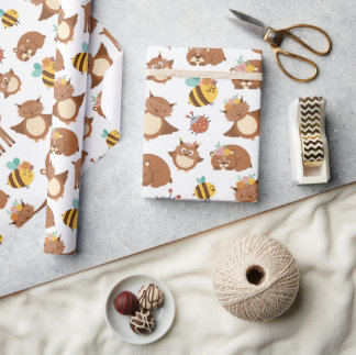 ウッドランドフォレストアニマルズキツネシカ子供の誕生日   ラッピングペーパー