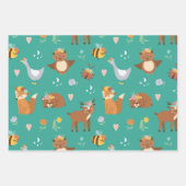 ウッドランドフォレストアニマルズキツネシカ子供の誕生日Wr ラッピングペーパーシート (正面)