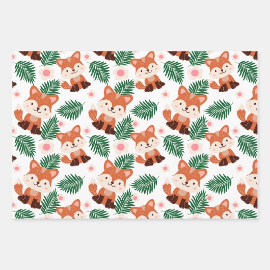 ウッドランドフォレストアニマルズキツネフローラ子供の誕生日 ラッピングペーパーシート (正面2)