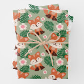 ウッドランドフォレストアニマルズキツネフローラ子供の誕生日 ラッピングペーパーシート (インサイチュ)