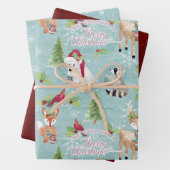 ウッドランドフォレストアニマルズクリスマス鹿キツネ雪 ラッピングペーパーシート (インサイチュ)