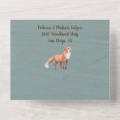 ウッドランドフォレストアニマルズダスティブルー結婚ズ オールインワン招待状 (裏面)