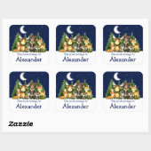 ウッドランドフォレストアニマルズツリーズスカイ蔵書票ラベル スクエアシール (シート)