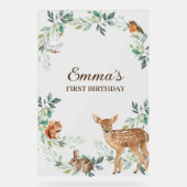ウッドランドフォレストアニマルズファースト誕生日招待状 アクリルサイン (正面)