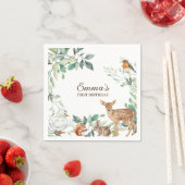 ウッドランドフォレストアニマルズファースト誕生日招待状 スタンダードカクテルナプキン (インサイチュ)