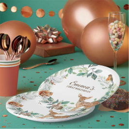 ウッドランドフォレストアニマルズファースト誕生日招待状 ペーパープレート