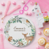 ウッドランドフォレストアニマルズファースト誕生日招待状 ペーパープレート (パーティー)