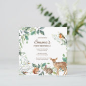 ウッドランドフォレストアニマルズファースト誕生日招待状 招待状 (スタンド正面)