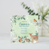 ウッドランドフォレストアニマルズファースト誕生日招待状 招待状 (スタンド正面)