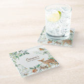 ウッドランドフォレストアニマルズファースト誕生日 ガラスコースター (アングル)