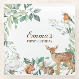 ウッドランドフォレストアニマルズファースト誕生日 ガラスコースター