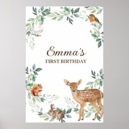 ウッドランドフォレストアニマルズファースト誕生日 ポスター
