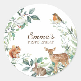 ウッドランドフォレストアニマルズファースト誕生日 ラウンドシール