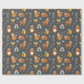 ウッドランドフォレストアニマルズフクロウシカ子供の誕生日   ラッピングペーパー (フラット)