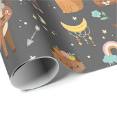 ウッドランドフォレストアニマルズフクロウシカ子供の誕生日   ラッピングペーパー (ロールコーナー)