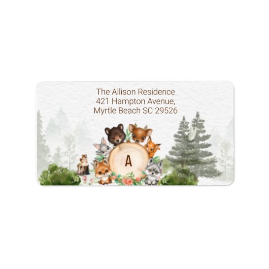 ウッドランドフォレストアニマルズベビーシャワー差出人住所 ラベル (正面)