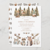 ウッドランドフォレストアニマルズベビーシャワー招待状 招待状 (正面/裏面)