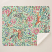 ウッドランドフォレストアニマルズミントグリーンかわいらしフローラ シェルパブランケット (正面(横))