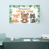 ウッドランドフォレストアニマルズワイルドワン誕生日バナー 横断幕 (トレードショー)