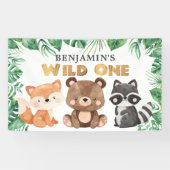 ウッドランドフォレストアニマルズワイルドワン誕生日バナー 横断幕 (横)