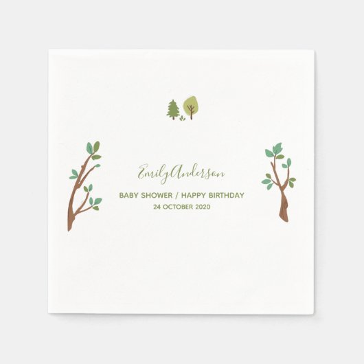 ウッドランドフォレストアニマル素朴イラストレーション スタンダードカクテルナプキン (正面)