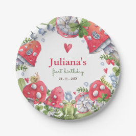 ウッドランドフォレストウォーターカラーキノコ子供の誕生日 ペーパープレート