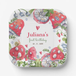 ウッドランドフォレストウォーターカラーキノコ子供の誕生日 ペーパープレート