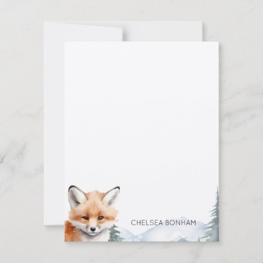ウッドランドフォレストウォーター色の雌の赤いキツネカブ ノートカード (正面)