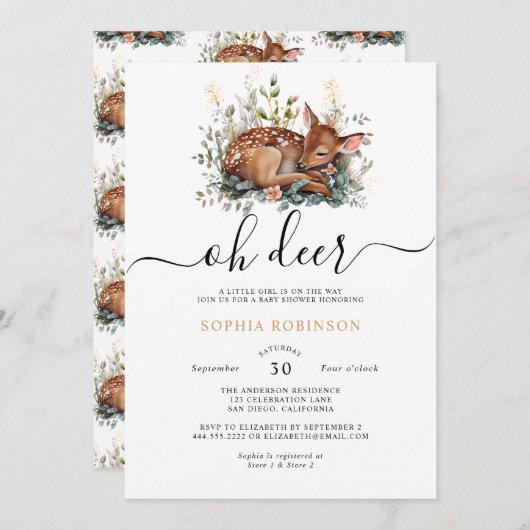 ウッドランドフォレストオーディアベビーシャワー 招待状 (正面/裏面)