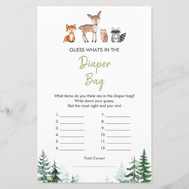 ウッドランドフォレストオーボーイシャワーおむつバッグ (正面)