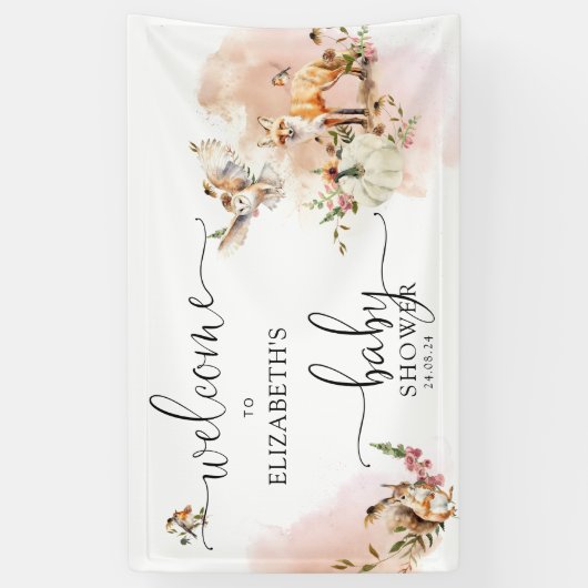 ウッドランドフォレストカボチャ秋ベビーシャワーウェルカム 横断幕 (縦)