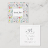 ウッドランドフォレストキツネとフローラの葉の緑 スクエア名刺 (正面/裏面)