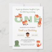 ウッドランドフォレストキツネファースト誕生日招待状 招待状 (正面)