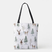 ウッドランドフォレストキャビンと鹿パーソナライズされた トートバッグ (裏面)
