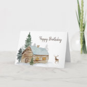 ウッドランドフォレストキャビンと鹿誕生日 サンキューカード (正面)
