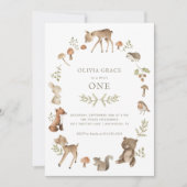 ウッドランドフォレストクリージャーワイルドワン誕生日 招待状 (正面)