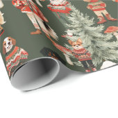 ウッドランドフォレストグリーンドッグクリスマス ラッピングペーパー (ロールコーナー)