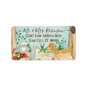 ウッドランドフォレストシカキツネフクロウ動物の葉の青 ラベル (正面)