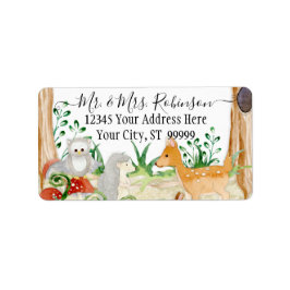 ウッドランドフォレストシカキツネフクロウ動物の葉白 ラベル