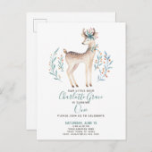 ウッドランドフォレストシカベビーの最初の誕生日 インビテーションポストカード (正面/裏面)