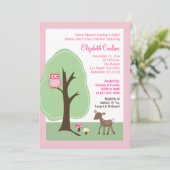ウッドランドフォレストシカ（ピンク）ベビーシャワー招待状 招待状 (スタンド正面)