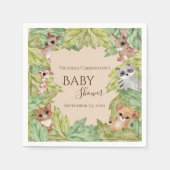 ウッドランドフォレストジャングルアニマルズグリーンリーベビー スタンダードカクテルナプキン (正面)