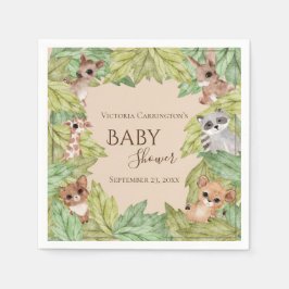 ウッドランドフォレストジャングルアニマルズグリーンリーベビー スタンダードカクテルナプキン
