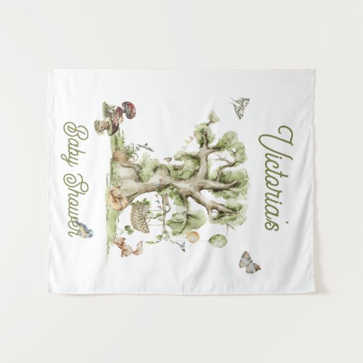 ウッドランドフォレストツリークレードル動物の赤ちゃんシャワー タペストリー (正面(横))